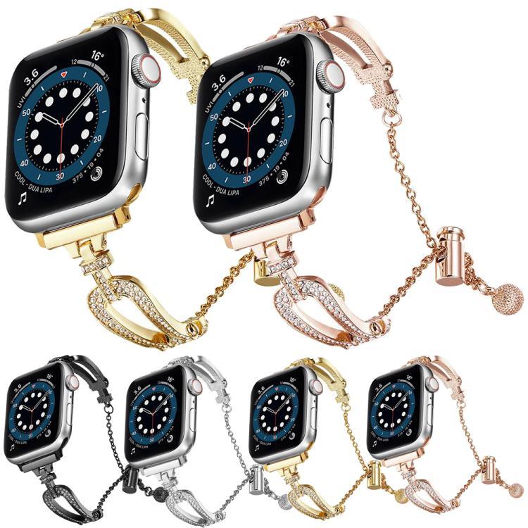U形鑽石手鍊鋅合金錶帶，適用於 Apple Watch 46mm / 49mm / 45mm / 44mm，適用於 Apple Watch 42mm / 41mm / 40mm / 38mm