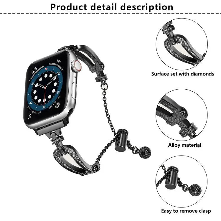 U形鑽石手鍊鋅合金錶帶，適用於 Apple Watch 46mm / 49mm / 45mm / 44mm，適用於 Apple Watch 42mm / 41mm / 40mm / 38mm