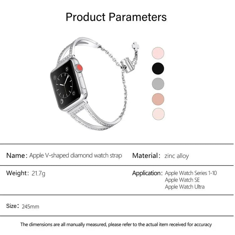 V形鑽石鋅合金錶帶，適用於 Apple Watch 46mm / 49mm / 45mm / 44mm，適用於 Apple Watch 42mm / 41mm / 40mm / 38mm
