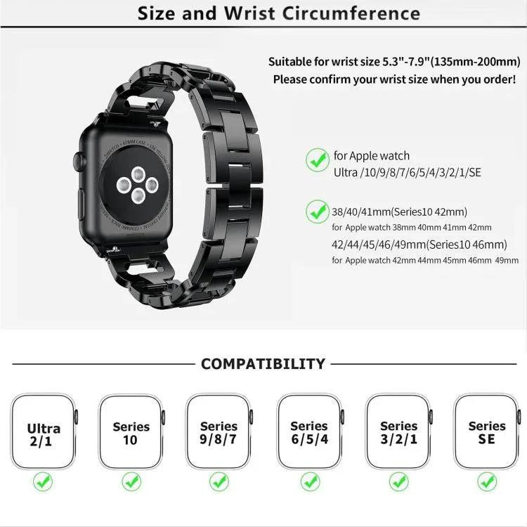 方形鑽石鋅合金錶帶，適用於 Apple Watch 46mm / 49mm / 45mm / 44mm，適用於 Apple Watch 42mm / 41mm / 40mm / 38mm