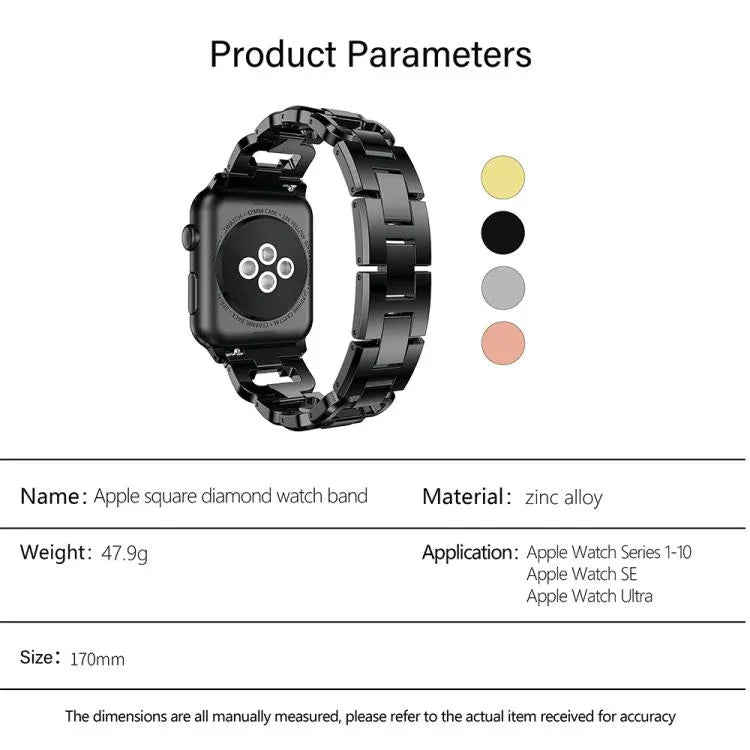方形鑽石鋅合金錶帶，適用於 Apple Watch 46mm / 49mm / 45mm / 44mm，適用於 Apple Watch 42mm / 41mm / 40mm / 38mm