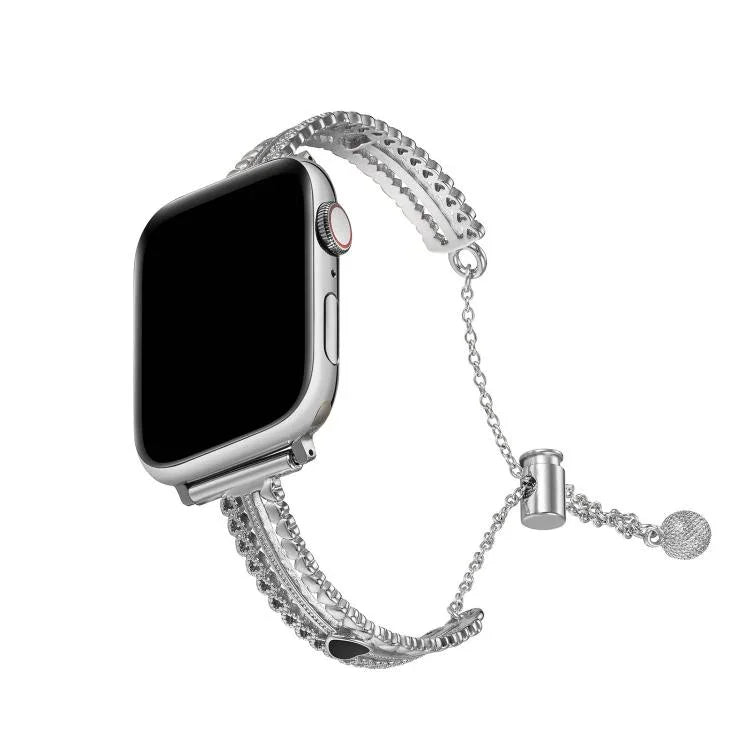 白石愛心手鍊鋅合金錶帶，適用於 Apple Watch 46mm / 49mm / 45mm / 44mm，適用於 Apple Watch 42mm / 41mm / 40mm / 38mm