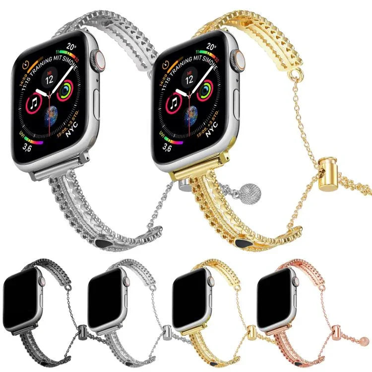 白石愛心手鍊鋅合金錶帶，適用於 Apple Watch 46mm / 49mm / 45mm / 44mm，適用於 Apple Watch 42mm / 41mm / 40mm / 38mm