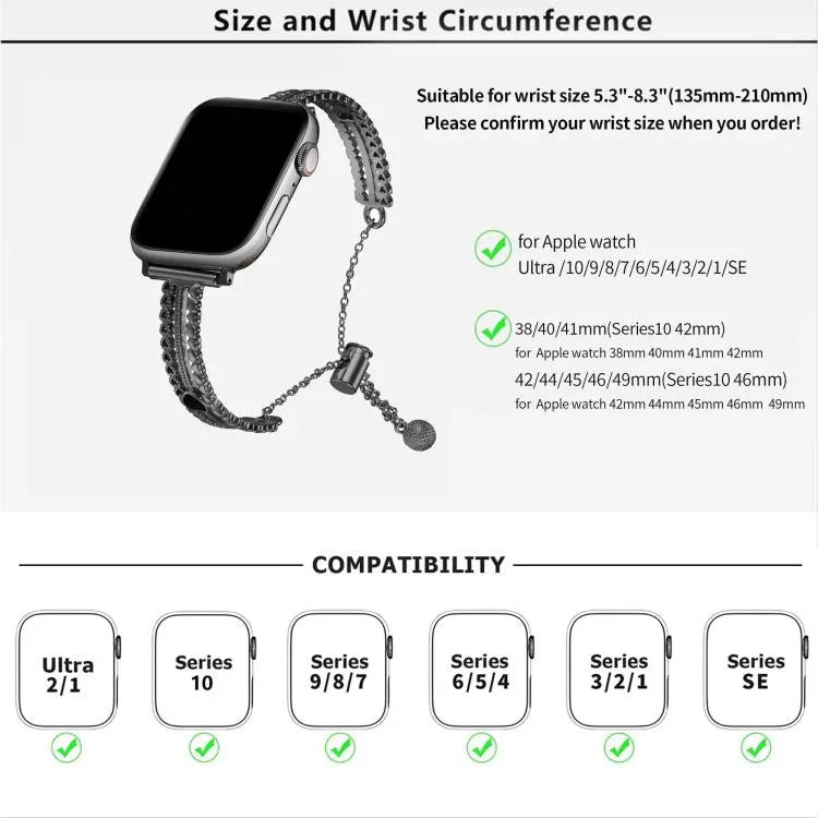 白石愛心手鍊鋅合金錶帶，適用於 Apple Watch 46mm / 49mm / 45mm / 44mm，適用於 Apple Watch 42mm / 41mm / 40mm / 38mm
