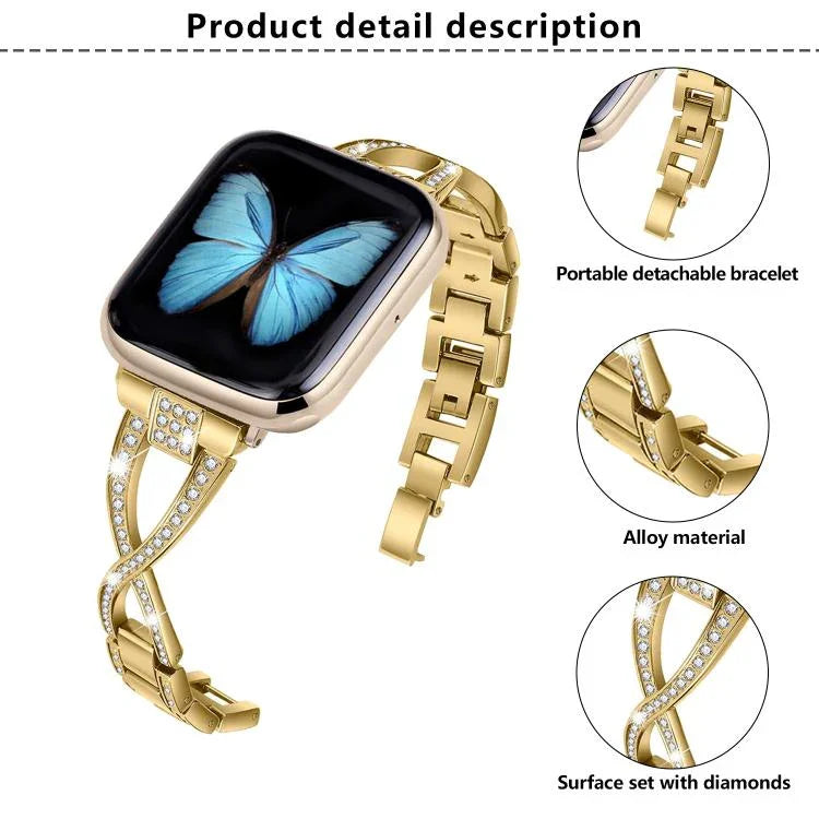 交叉鑽石鋅合金錶帶，適用於 Apple Watch 46mm / 49mm / 45mm / 44mm，適用於 Apple Watch 42mm / 41mm / 40mm / 38mm