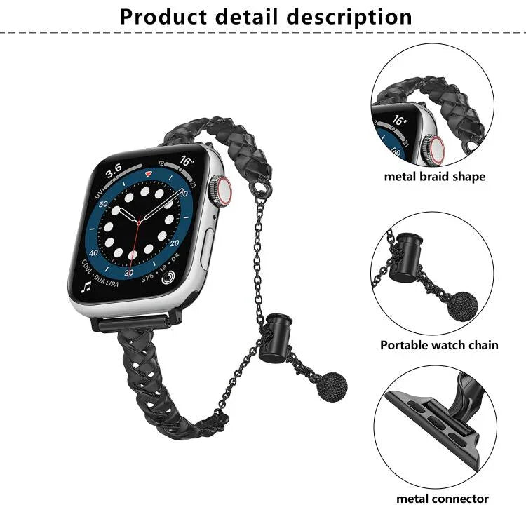 編織金屬光澤鋅合金錶帶，適用於 Apple Watch 46mm / 49mm / 45mm / 44mm，適用於 Apple Watch 42mm / 41mm / 40mm / 38mm