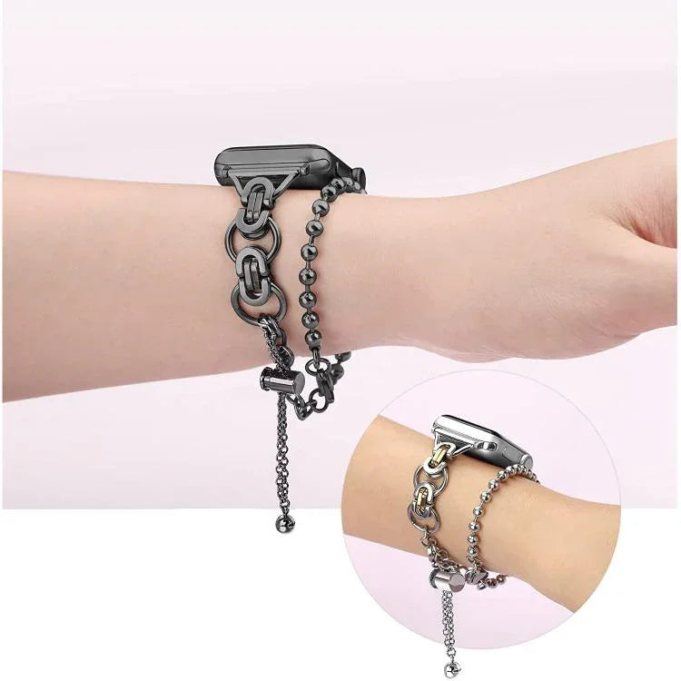 雙圈珠鏈鋅合金錶帶，適用於 Apple Watch 46mm / 49mm / 45mm / 44mm，適用於 Apple Watch 42mm / 41mm / 40mm / 38mm