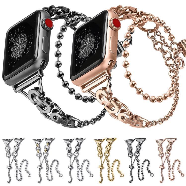 雙圈珠鏈鋅合金錶帶，適用於 Apple Watch 46mm / 49mm / 45mm / 44mm，適用於 Apple Watch 42mm / 41mm / 40mm / 38mm
