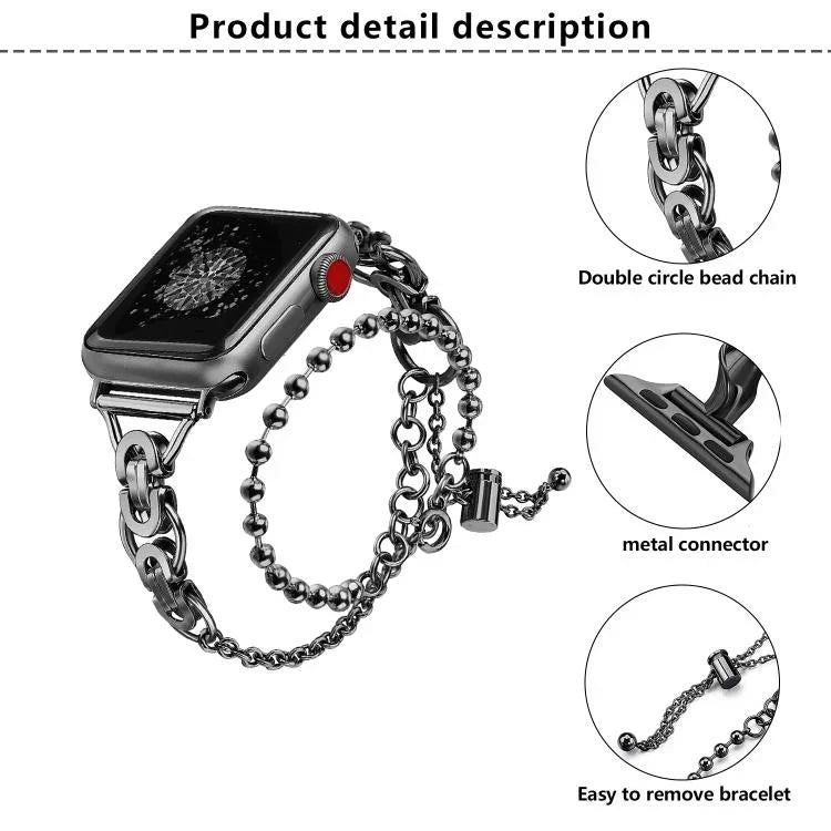雙圈珠鏈鋅合金錶帶，適用於 Apple Watch 46mm / 49mm / 45mm / 44mm，適用於 Apple Watch 42mm / 41mm / 40mm / 38mm