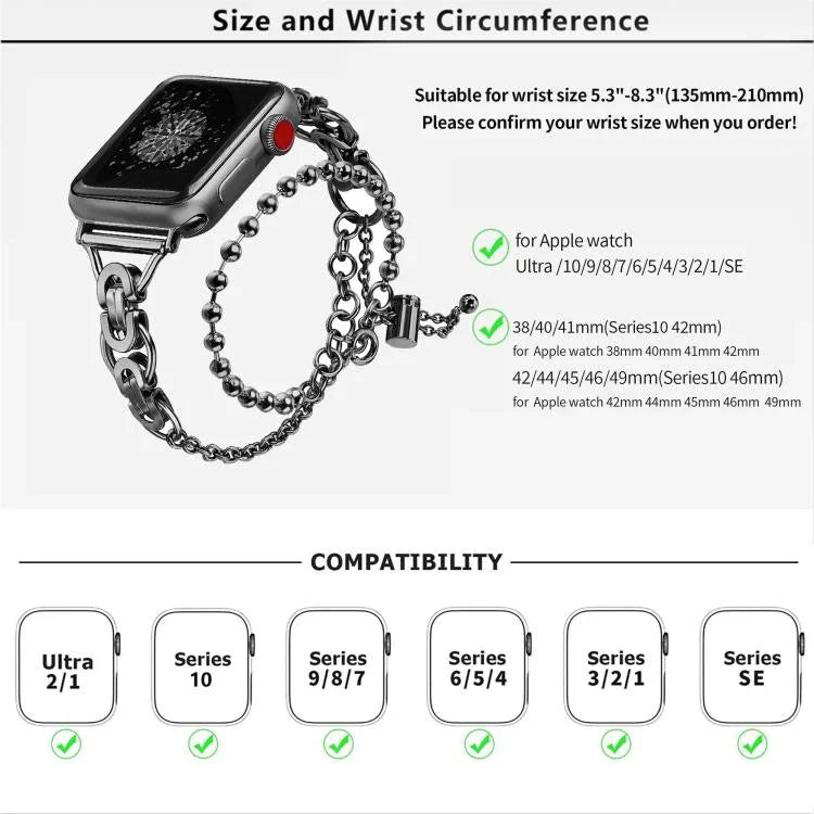 雙圈珠鏈鋅合金錶帶，適用於 Apple Watch 46mm / 49mm / 45mm / 44mm，適用於 Apple Watch 42mm / 41mm / 40mm / 38mm