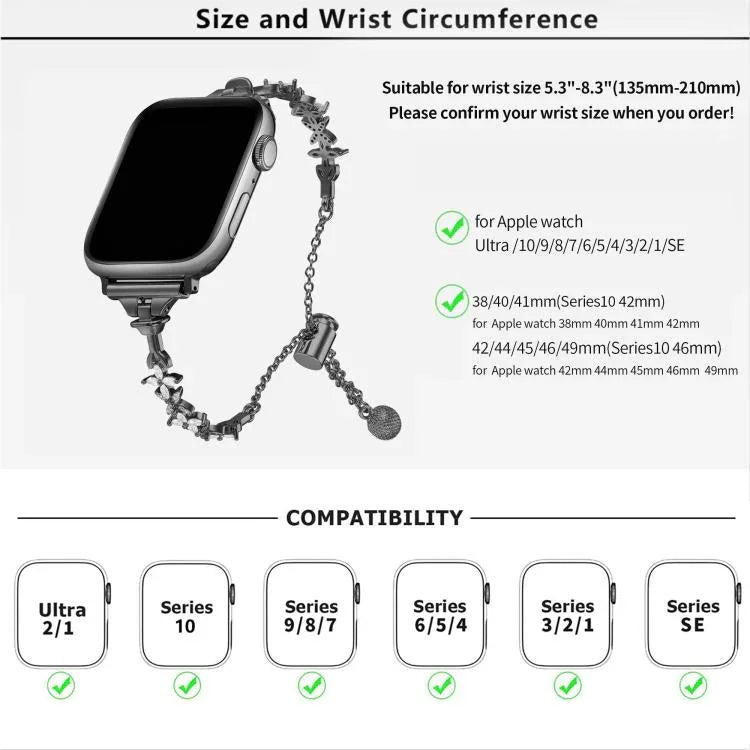 四葉草鑽石鋅合金錶帶，適用於Apple Watch 46mm / 49mm / 45mm / 44mm，適用於Apple Watch 42mm / 41mm / 40mm / 38mm