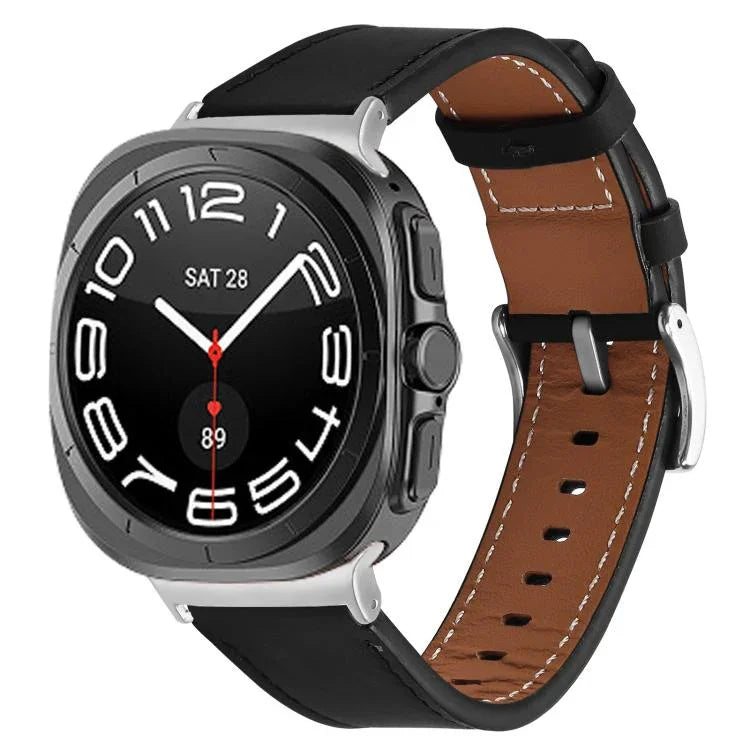 銀扣納帕真皮錶帶，適用於 Samsung Galaxy Watch Ultra 47mm / Ultra 2025