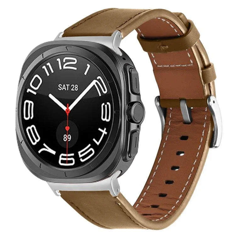 銀扣納帕真皮錶帶，適用於 Samsung Galaxy Watch Ultra 47mm / Ultra 2025