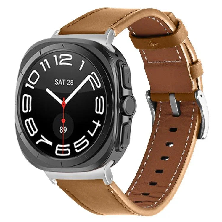銀扣納帕真皮錶帶，適用於 Samsung Galaxy Watch Ultra 47mm / Ultra 2025