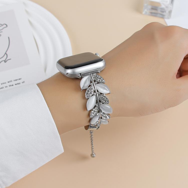 葉形鑽石鑲嵌合金錶帶，適用於 Apple Watch 46mm / 49mm / 45mm / 44mm，適用於 Apple Watch 42mm / 41mm / 40mm / 38mm