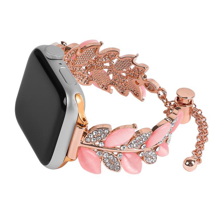 葉形鑽石鑲嵌合金錶帶，適用於 Apple Watch 46mm / 49mm / 45mm / 44mm，適用於 Apple Watch 42mm / 41mm / 40mm / 38mm