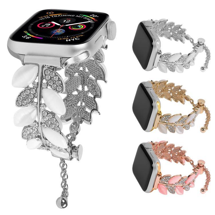 葉形鑽石鑲嵌合金錶帶，適用於 Apple Watch 46mm / 49mm / 45mm / 44mm，適用於 Apple Watch 42mm / 41mm / 40mm / 38mm
