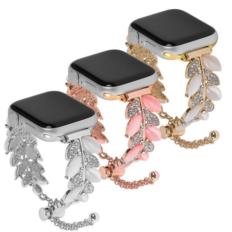 葉形鑽石鑲嵌合金錶帶，適用於 Apple Watch 46mm / 49mm / 45mm / 44mm，適用於 Apple Watch 42mm / 41mm / 40mm / 38mm