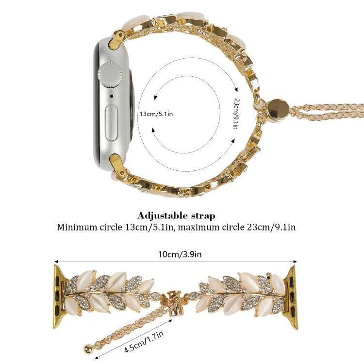 葉形鑽石鑲嵌合金錶帶，適用於 Apple Watch 46mm / 49mm / 45mm / 44mm，適用於 Apple Watch 42mm / 41mm / 40mm / 38mm