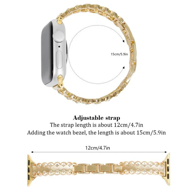 蕾絲邊鑽石合金金屬錶帶，適用於 Apple Watch 46mm / 49mm / 45mm / 44mm，適用於 Apple Watch 42mm / 41mm / 40mm / 38mm