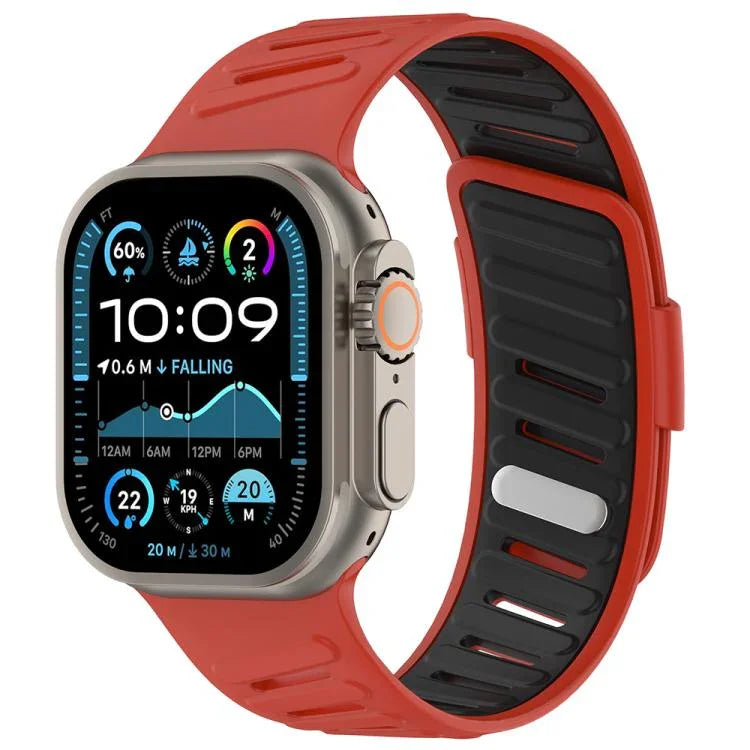 斜扣透氣雙色矽膠錶帶，適用於 Apple Watch 46mm / 49mm / 45mm / 44mm