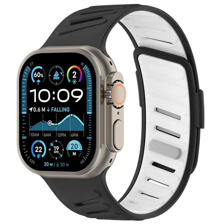 斜扣透氣雙色矽膠錶帶，適用於 Apple Watch 46mm / 49mm / 45mm / 44mm