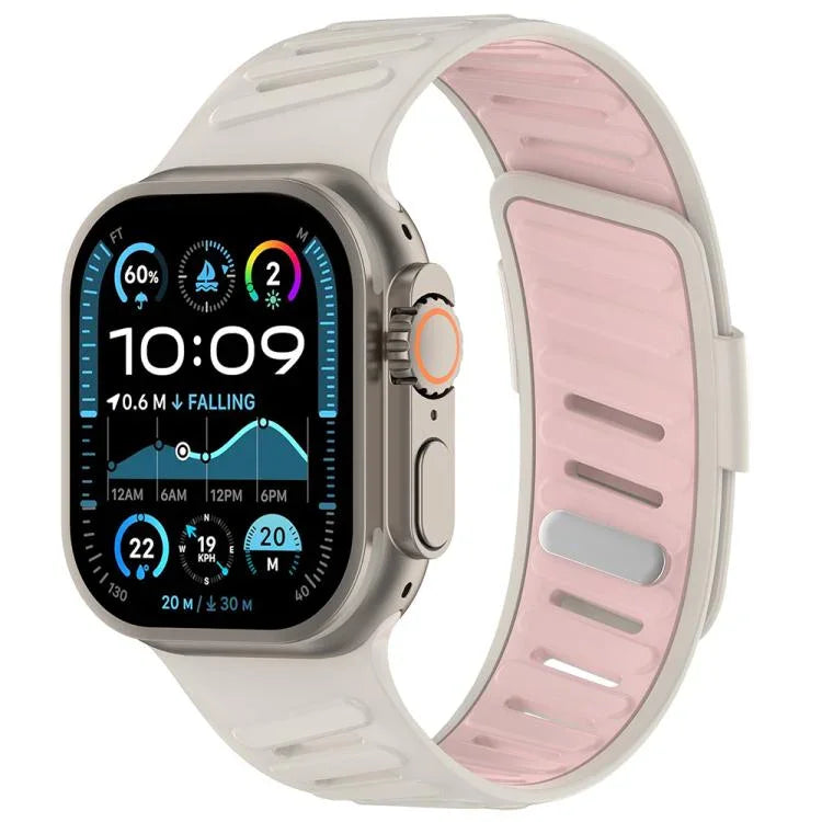 斜扣透氣雙色矽膠錶帶，適用於 Apple Watch 46mm / 49mm / 45mm / 44mm