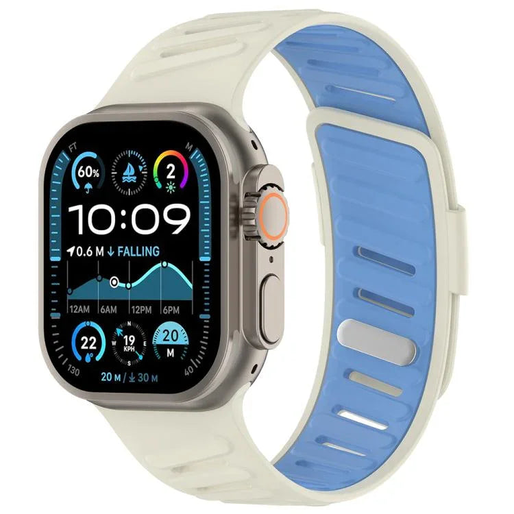 斜扣透氣雙色矽膠錶帶，適用於 Apple Watch 46mm / 49mm / 45mm / 44mm
