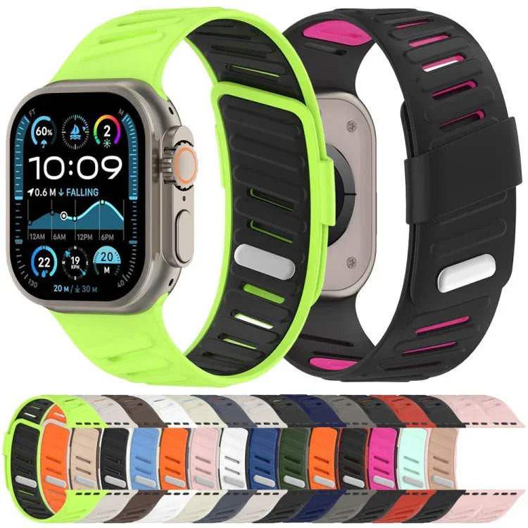 斜扣透氣雙色矽膠錶帶，適用於 Apple Watch 46mm / 49mm / 45mm / 44mm