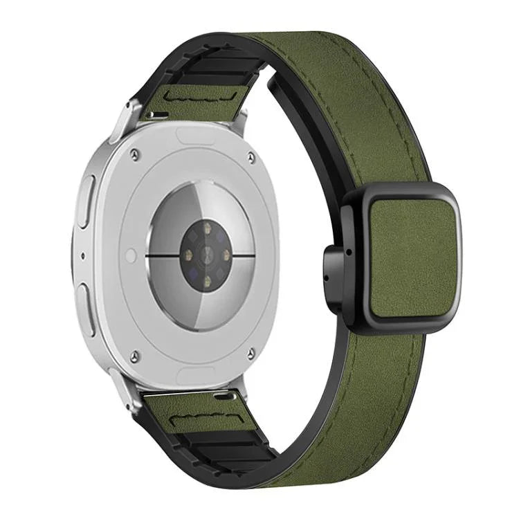 方形磁扣皮革紋矽膠錶帶，適用於 Samsung Galaxy Watch8 / Watch8 Classic