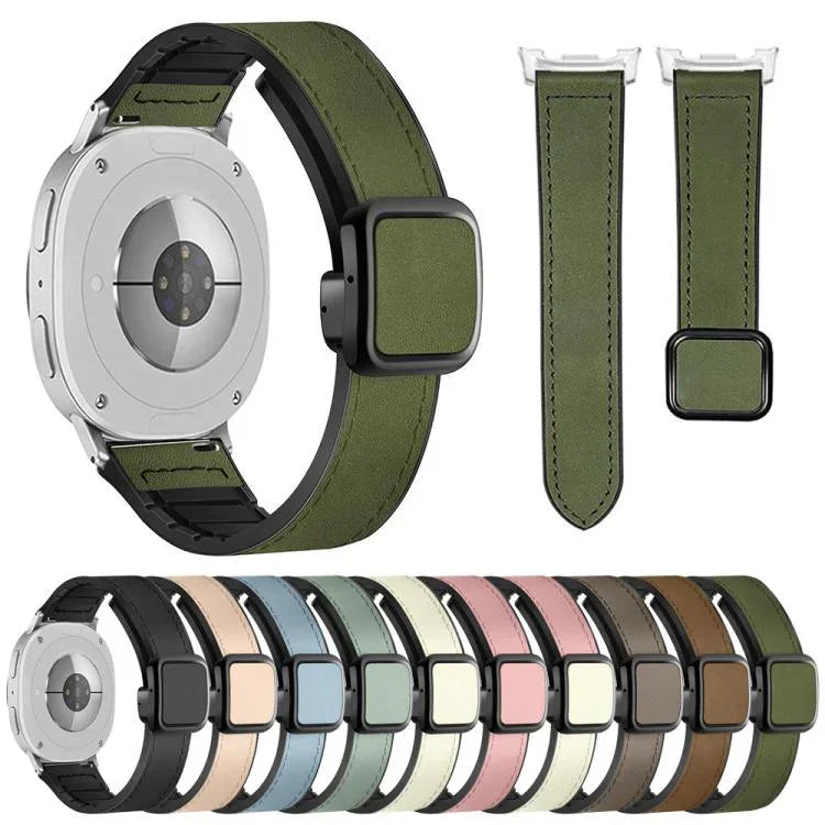方形磁扣皮革紋矽膠錶帶，適用於 Samsung Galaxy Watch8 / Watch8 Classic