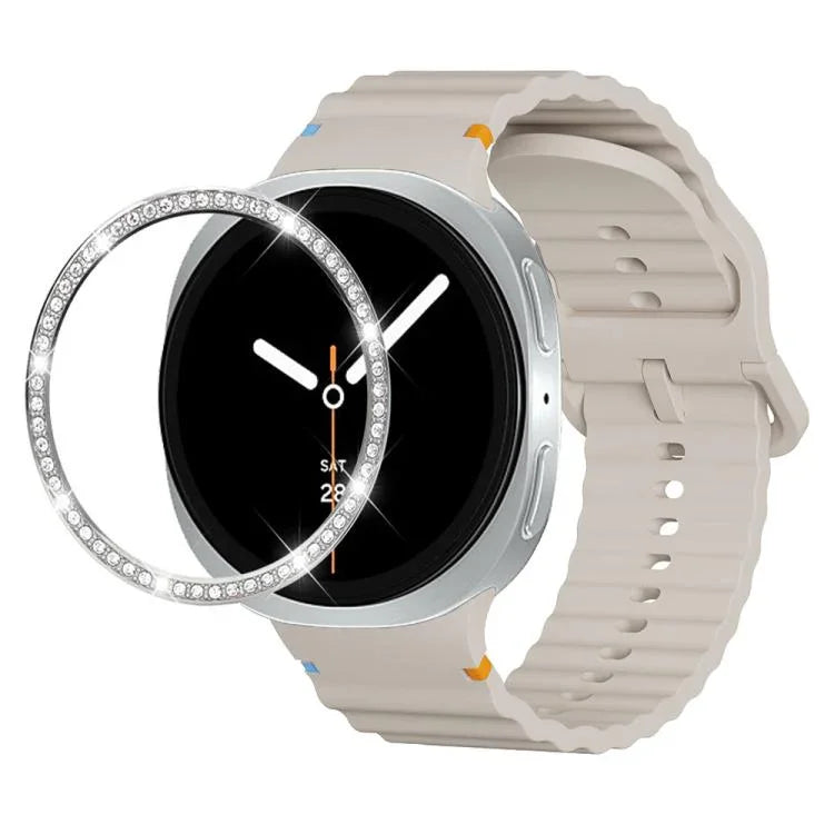 Diamond Bezel and Wavy Grain Stitched Color Buckle Silicone Watch Band, For Samsung Galaxy Watch8 44mm, For Samsung Galaxy Watch8 40mm