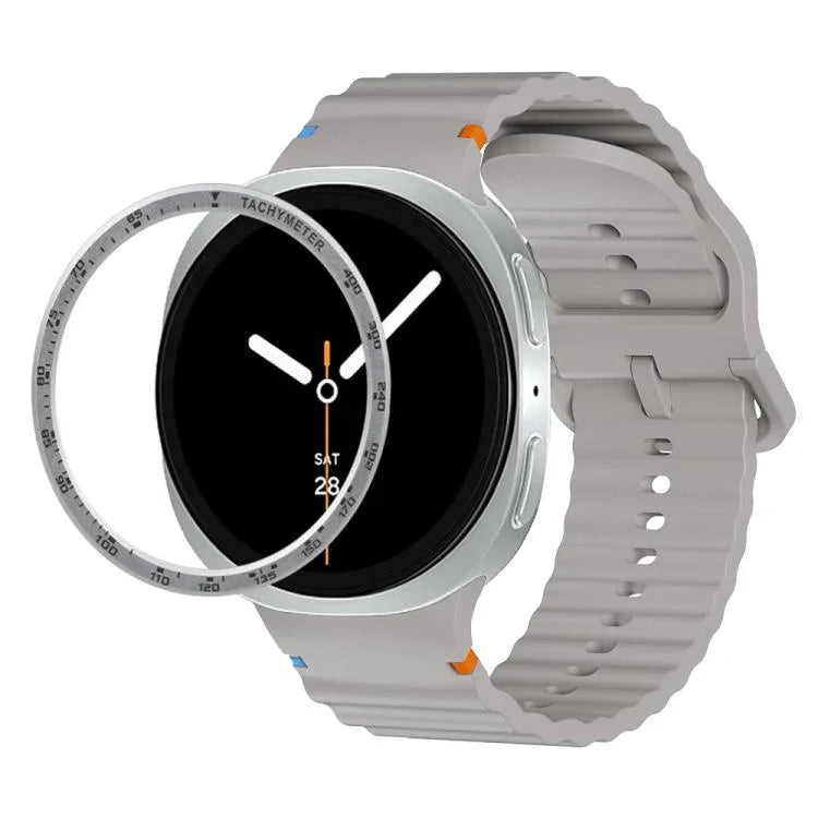 Speed Bezel and Wavy Grain Stitched Color Buckle Silicone Watch Band, For Samsung Galaxy Watch8 44mm, For Samsung Galaxy Watch8 40mm