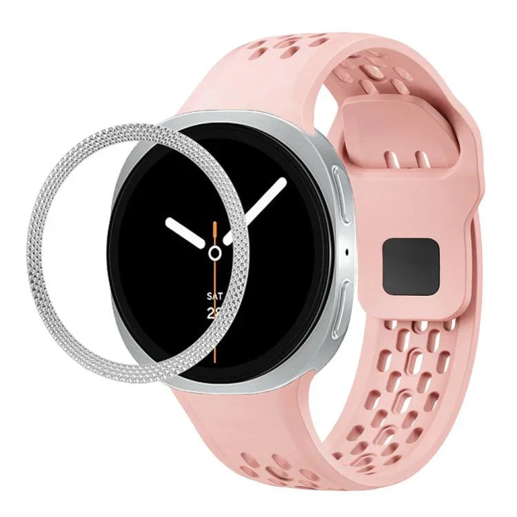Rhombic Texture Bezel and Black Reverse Buckle Silicone Watch Band, For Samsung Galaxy Watch8 44mm, For Samsung Galaxy Watch8 40mm