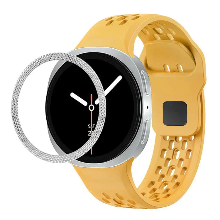 Rhombic Texture Bezel and Black Reverse Buckle Silicone Watch Band, For Samsung Galaxy Watch8 44mm, For Samsung Galaxy Watch8 40mm