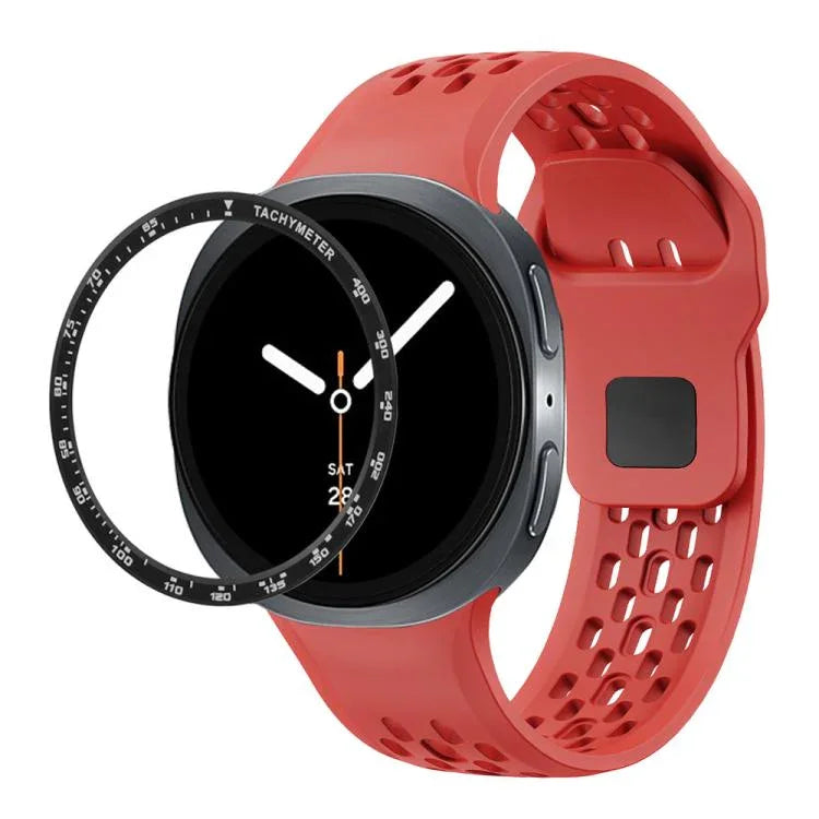 Speed Bezel and Black Reverse Buckle Silicone Watch Band, For Samsung Galaxy Watch8 44mm, For Samsung Galaxy Watch8 40mm