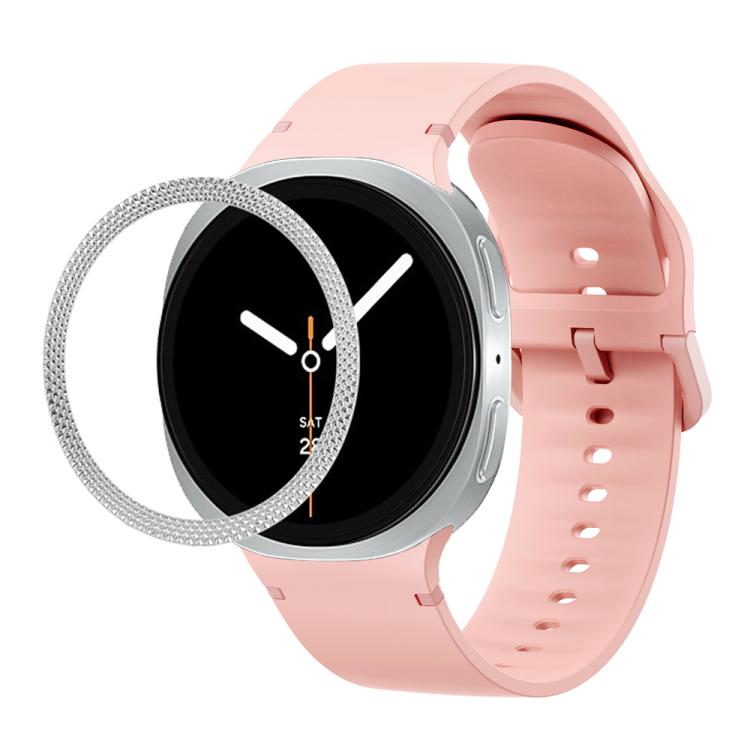菱形紋理錶圈及純色縫線矽膠錶帶，適用於 Samsung Galaxy Watch8 44mm，適用於 Samsung Galaxy Watch8 40mm