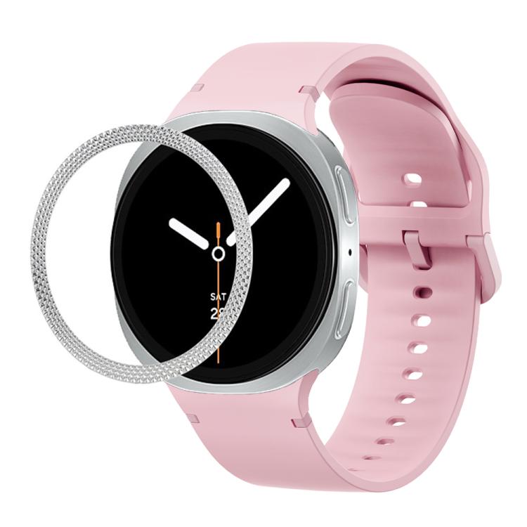 菱形紋理錶圈及純色縫線矽膠錶帶，適用於 Samsung Galaxy Watch8 44mm，適用於 Samsung Galaxy Watch8 40mm