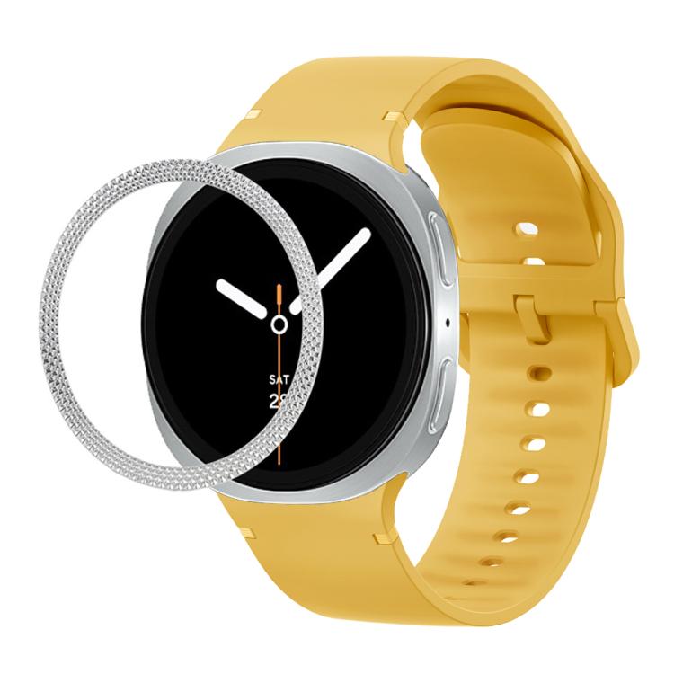 菱形紋理錶圈及純色縫線矽膠錶帶，適用於 Samsung Galaxy Watch8 44mm，適用於 Samsung Galaxy Watch8 40mm