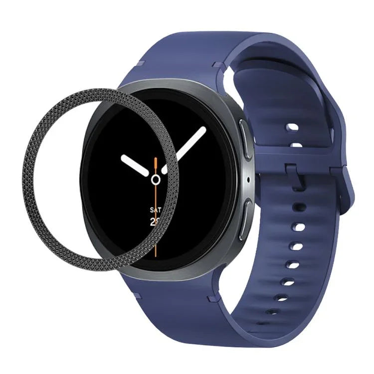 菱形紋理錶圈及純色縫線矽膠錶帶，適用於 Samsung Galaxy Watch8 44mm，適用於 Samsung Galaxy Watch8 40mm