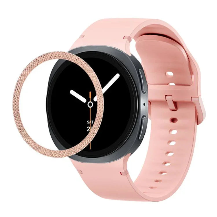 菱形紋理錶圈及純色縫線矽膠錶帶，適用於 Samsung Galaxy Watch8 44mm，適用於 Samsung Galaxy Watch8 40mm