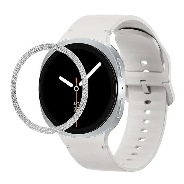 菱形紋理錶圈及純色縫線矽膠錶帶，適用於 Samsung Galaxy Watch8 44mm，適用於 Samsung Galaxy Watch8 40mm