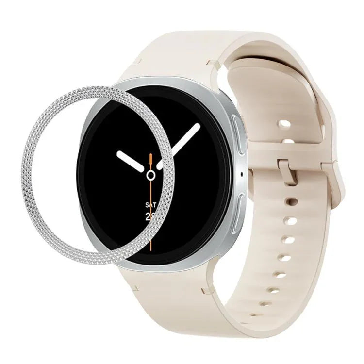 菱形紋理錶圈及純色縫線矽膠錶帶，適用於 Samsung Galaxy Watch8 44mm，適用於 Samsung Galaxy Watch8 40mm