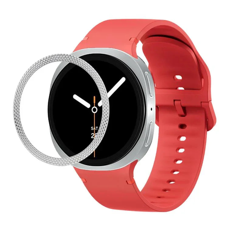 菱形紋理錶圈及純色縫線矽膠錶帶，適用於 Samsung Galaxy Watch8 44mm，適用於 Samsung Galaxy Watch8 40mm