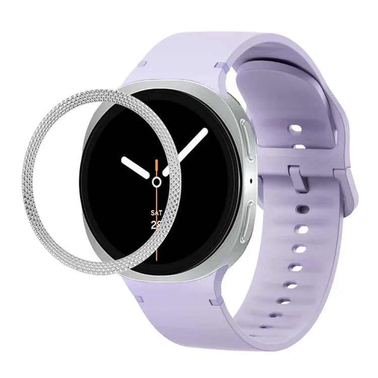 菱形紋理錶圈及純色縫線矽膠錶帶，適用於 Samsung Galaxy Watch8 44mm，適用於 Samsung Galaxy Watch8 40mm