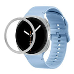 菱形紋理錶圈及純色縫線矽膠錶帶，適用於 Samsung Galaxy Watch8 44mm，適用於 Samsung Galaxy Watch8 40mm