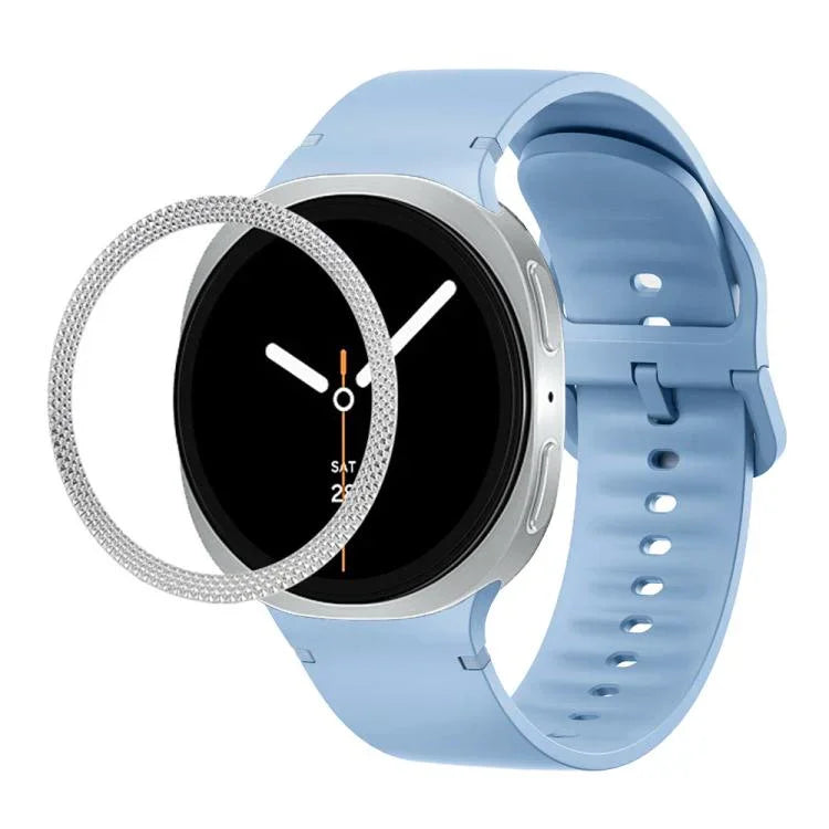 菱形紋理錶圈及純色縫線矽膠錶帶，適用於 Samsung Galaxy Watch8 44mm，適用於 Samsung Galaxy Watch8 40mm