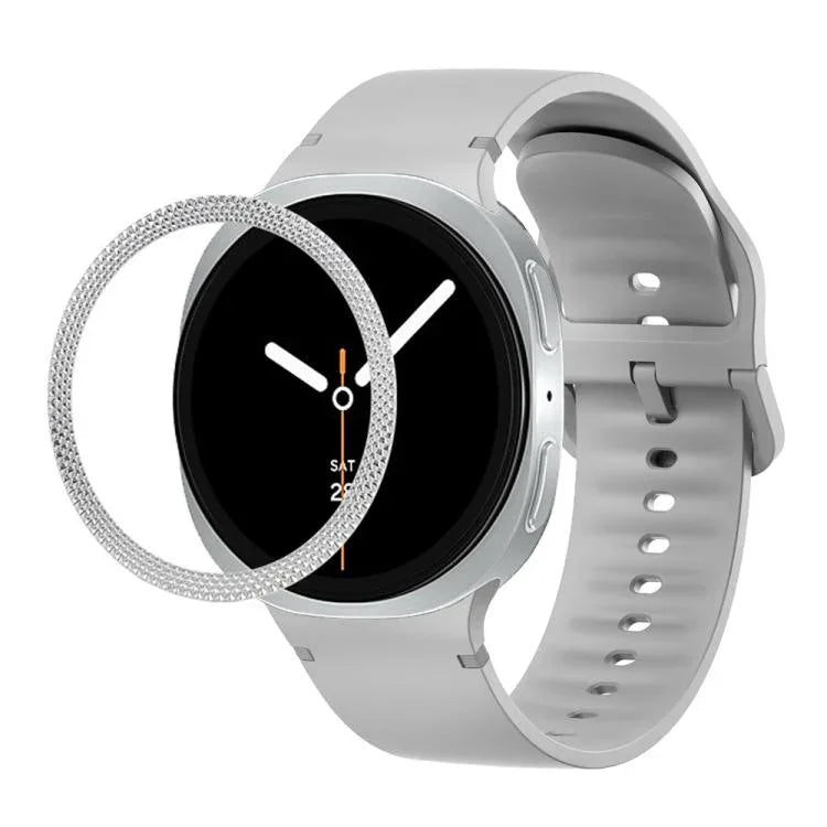 菱形紋理錶圈及純色縫線矽膠錶帶，適用於 Samsung Galaxy Watch8 44mm，適用於 Samsung Galaxy Watch8 40mm