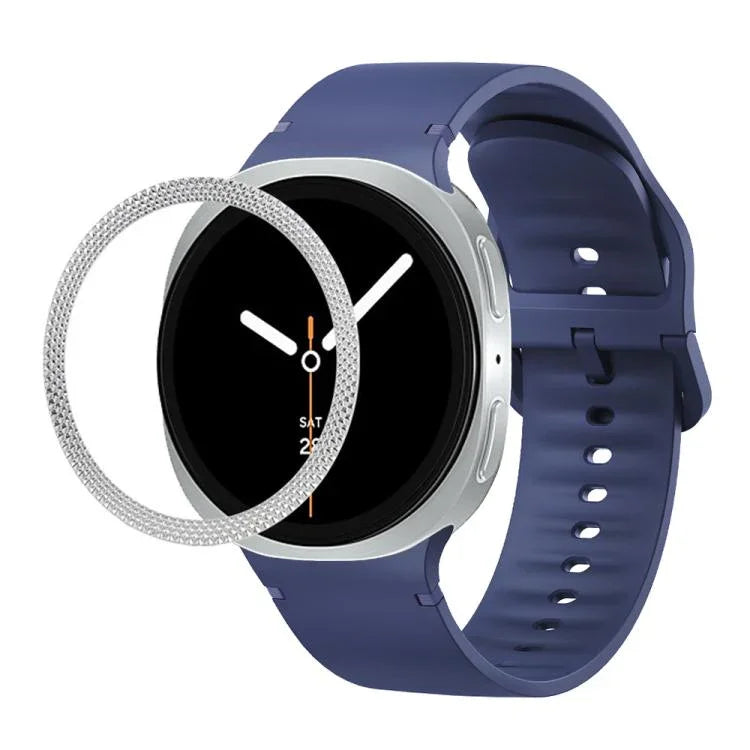 菱形紋理錶圈及純色縫線矽膠錶帶，適用於 Samsung Galaxy Watch8 44mm，適用於 Samsung Galaxy Watch8 40mm