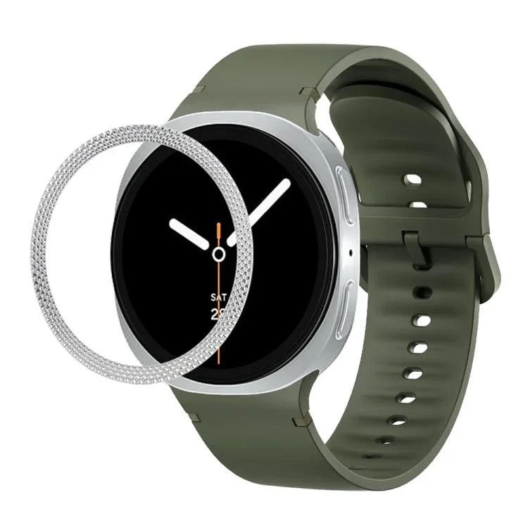 菱形紋理錶圈及純色縫線矽膠錶帶，適用於 Samsung Galaxy Watch8 44mm，適用於 Samsung Galaxy Watch8 40mm